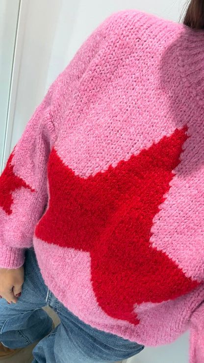 PINK & RED STAR KNIT JUMPER