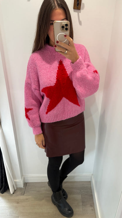 PINK & RED STAR KNIT JUMPER