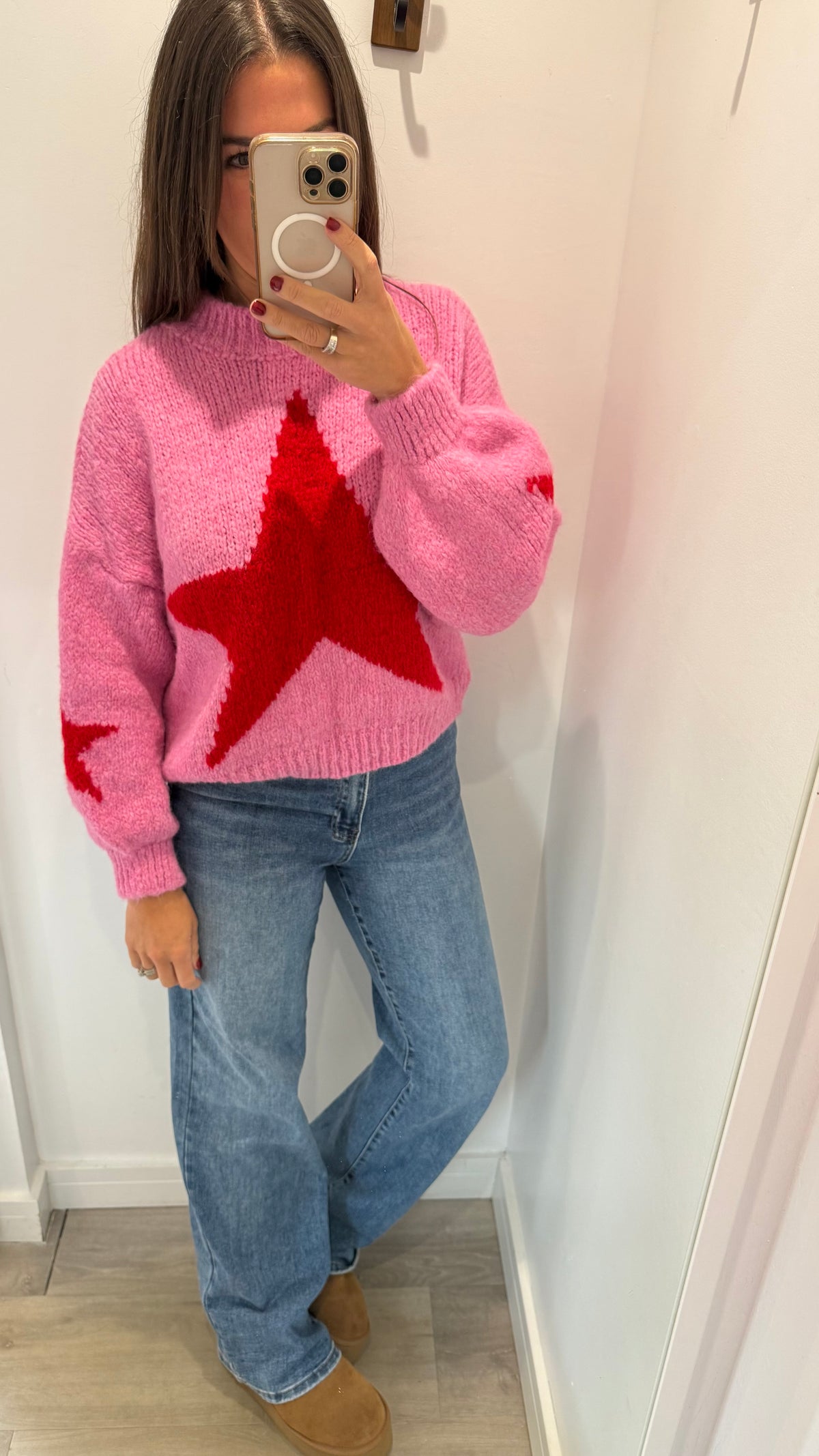 PINK & RED STAR KNIT JUMPER