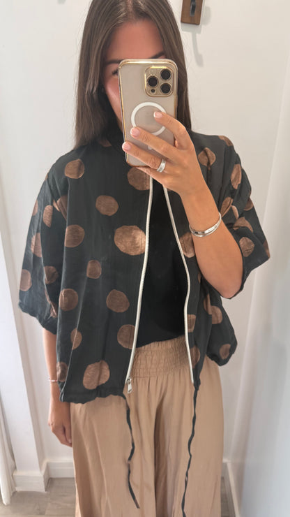 POLKA DOT SILKY BOMBER JACKET – BLACK