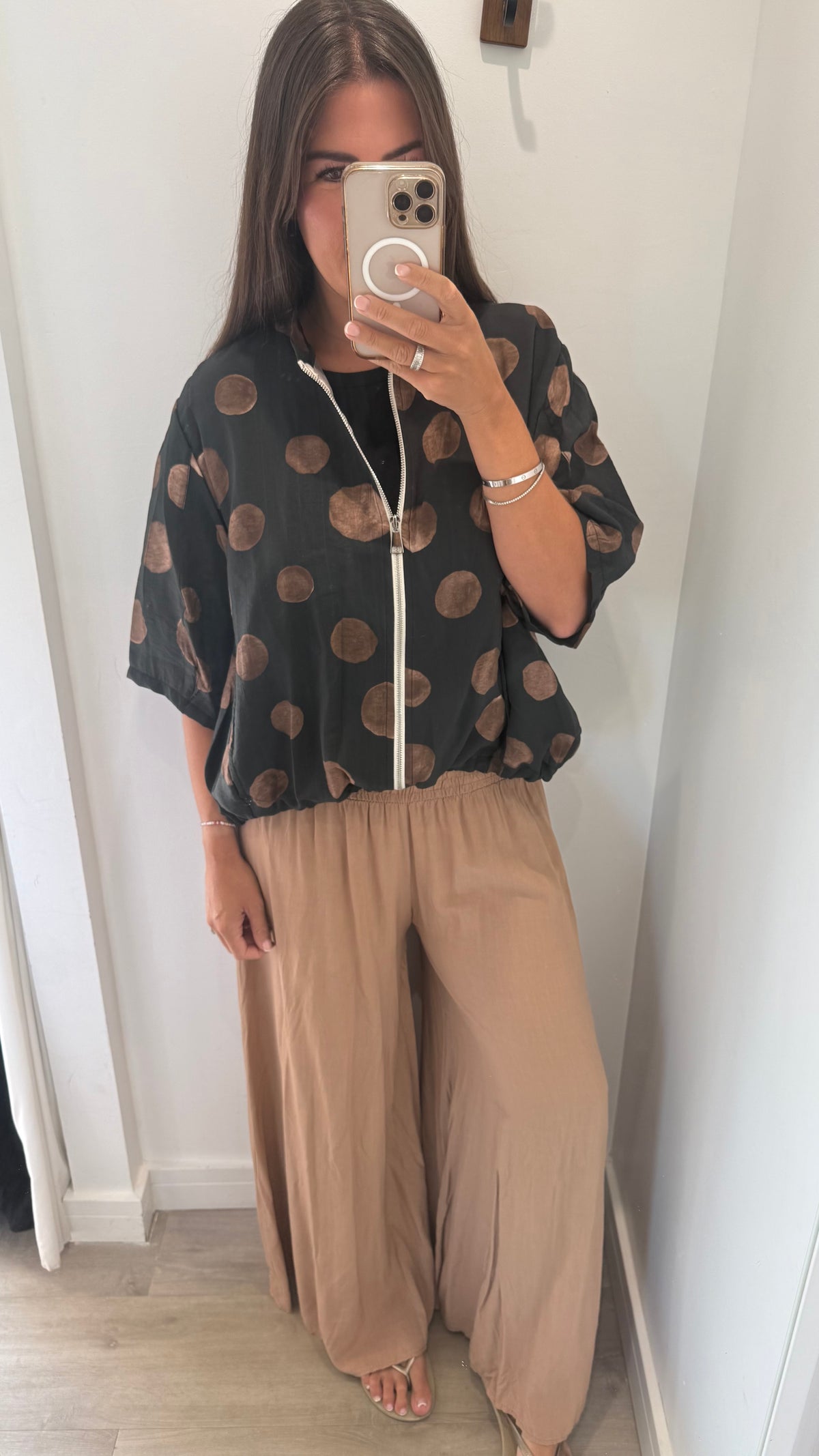 POLKA DOT SILKY BOMBER JACKET – BLACK
