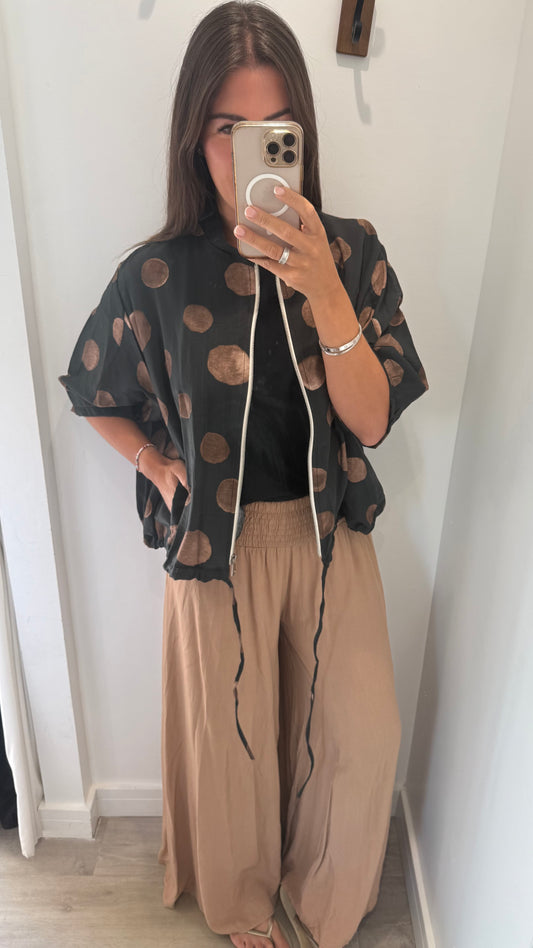 POLKA DOT SILKY BOMBER JACKET – BLACK