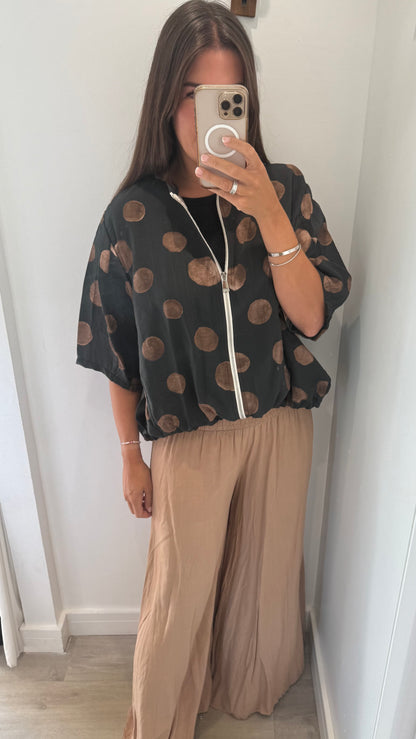 POLKA DOT SILKY BOMBER JACKET – BLACK