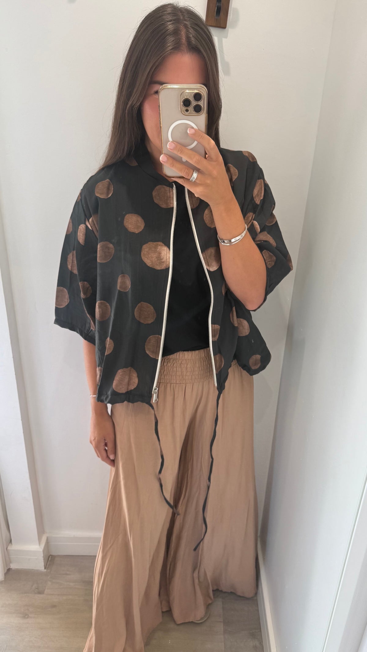 POLKA DOT SILKY BOMBER JACKET – BLACK