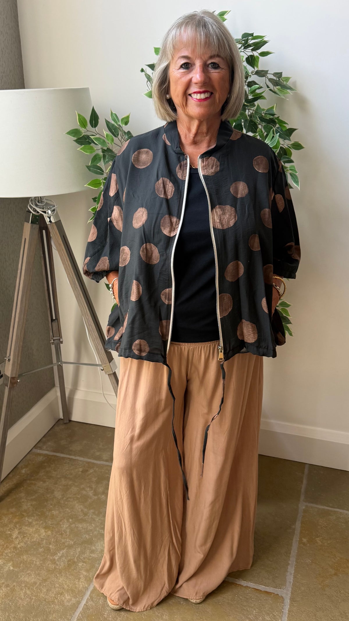 POLKA DOT SILKY BOMBER JACKET – BLACK