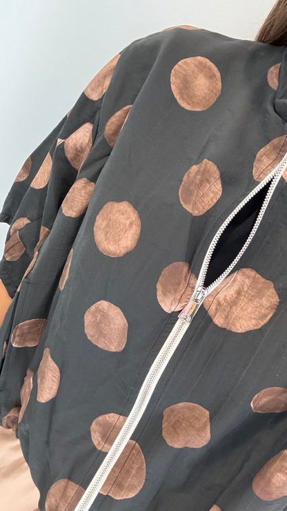 POLKA DOT SILKY BOMBER JACKET – BLACK