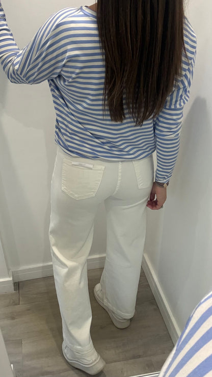 POWDER BLUE & WHITE BRETON STRIPE BATWING TOP