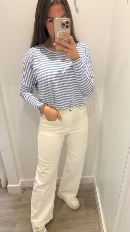 POWDER BLUE & WHITE BRETON STRIPE BATWING TOP