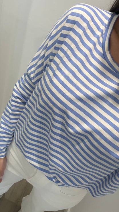 POWDER BLUE & WHITE BRETON STRIPE BATWING TOP