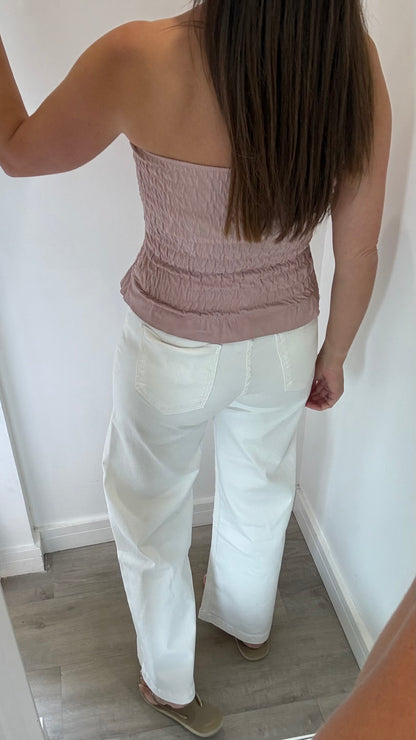 PALE PINK SHIRRED BOOB TUBE