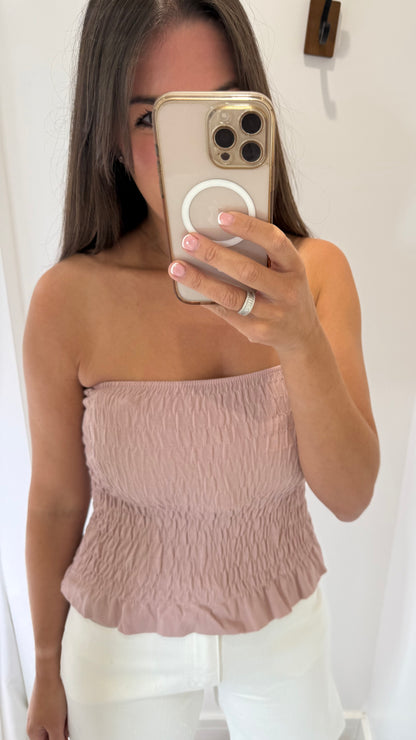 PALE PINK SHIRRED BOOB TUBE