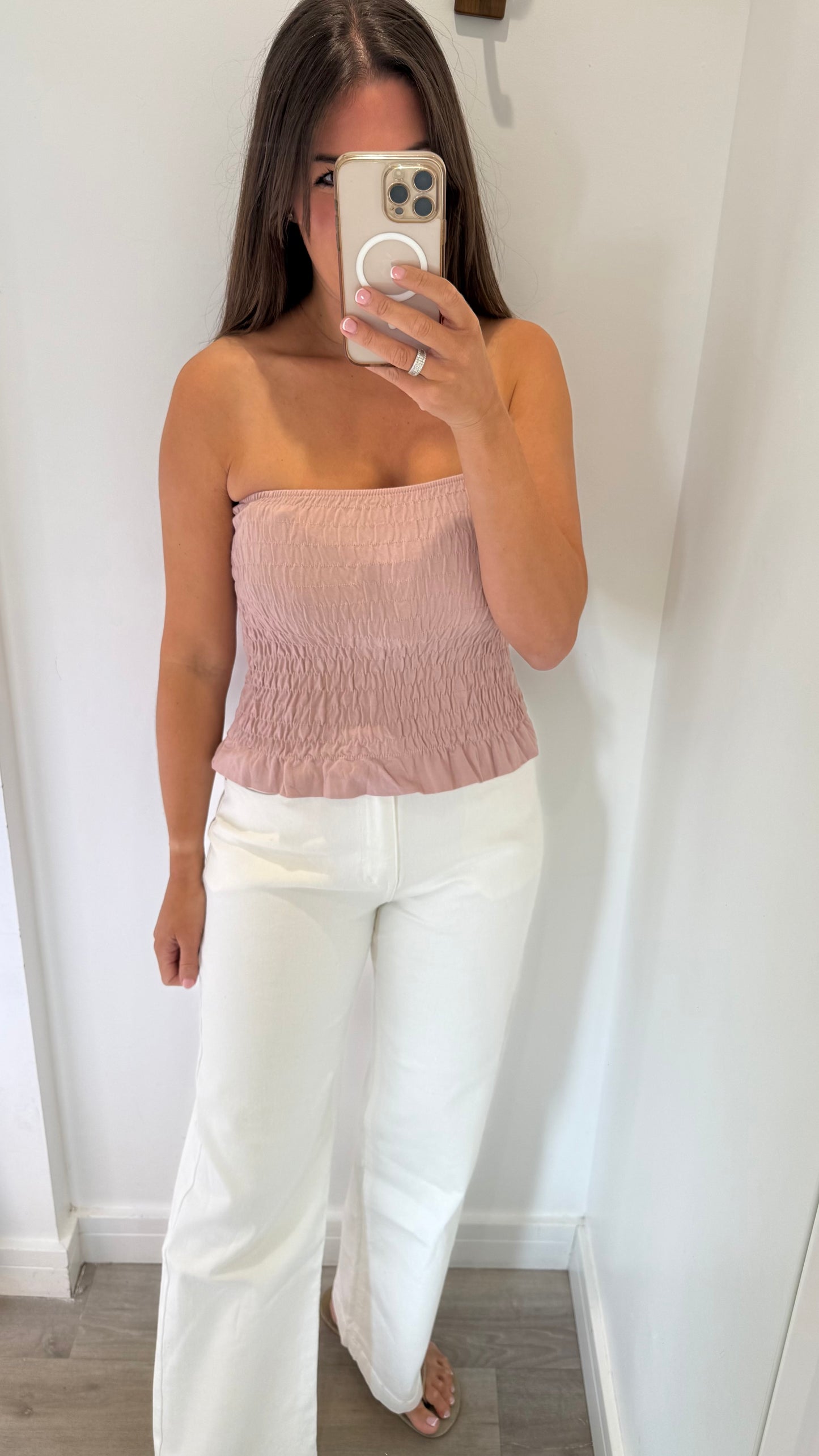 PALE PINK SHIRRED BOOB TUBE