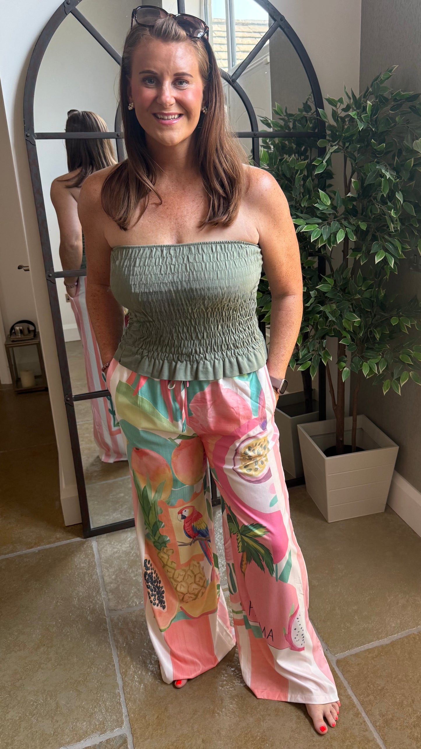 KHAKI SHIRRED BOOB TUBE