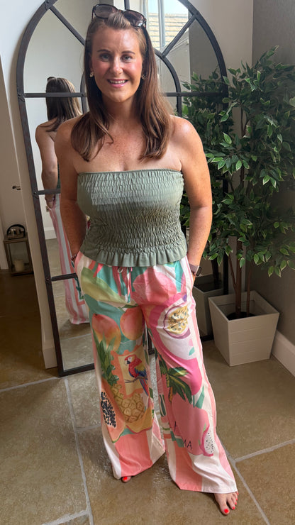 KHAKI SHIRRED BOOB TUBE