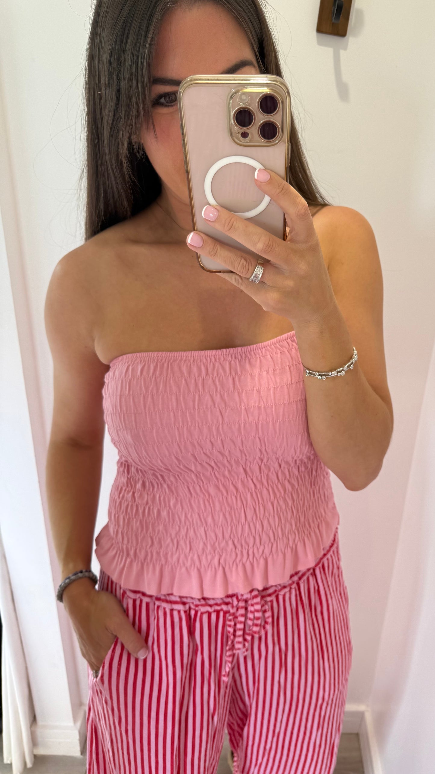 PINK SHIRRED BOOB TUBE