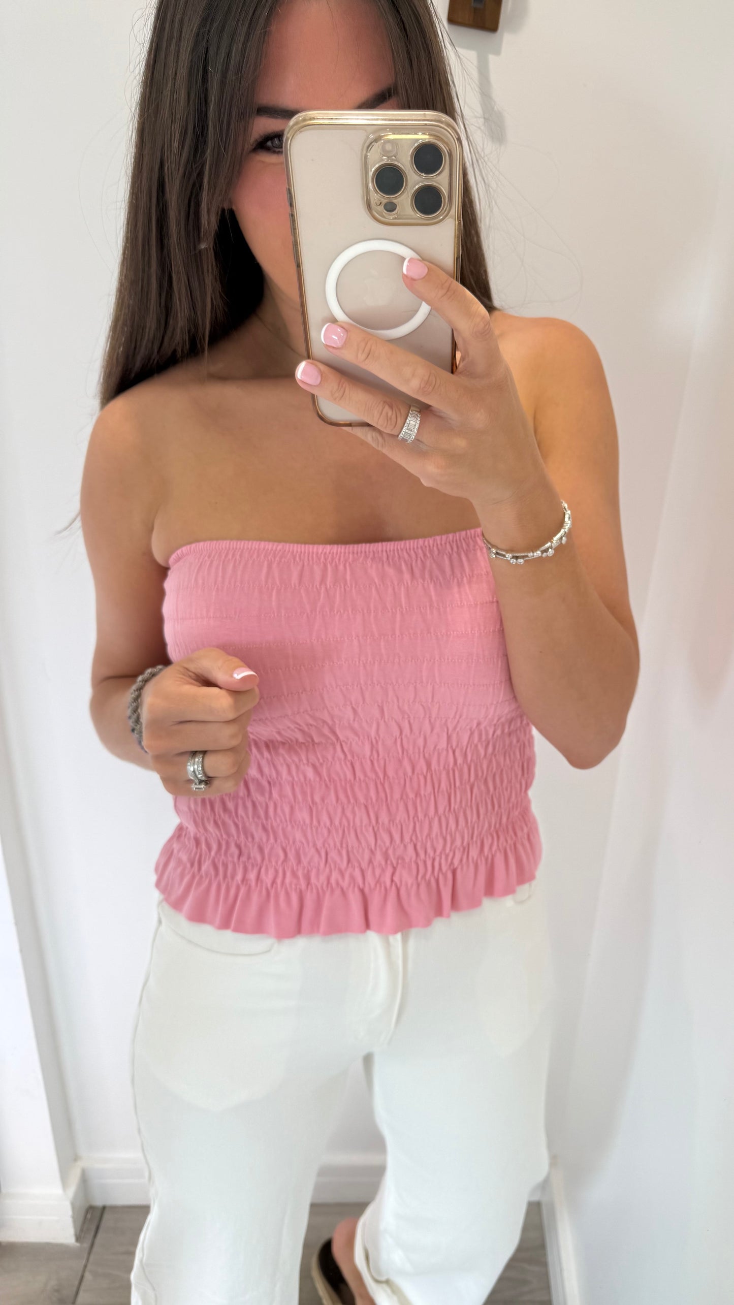 PINK SHIRRED BOOB TUBE