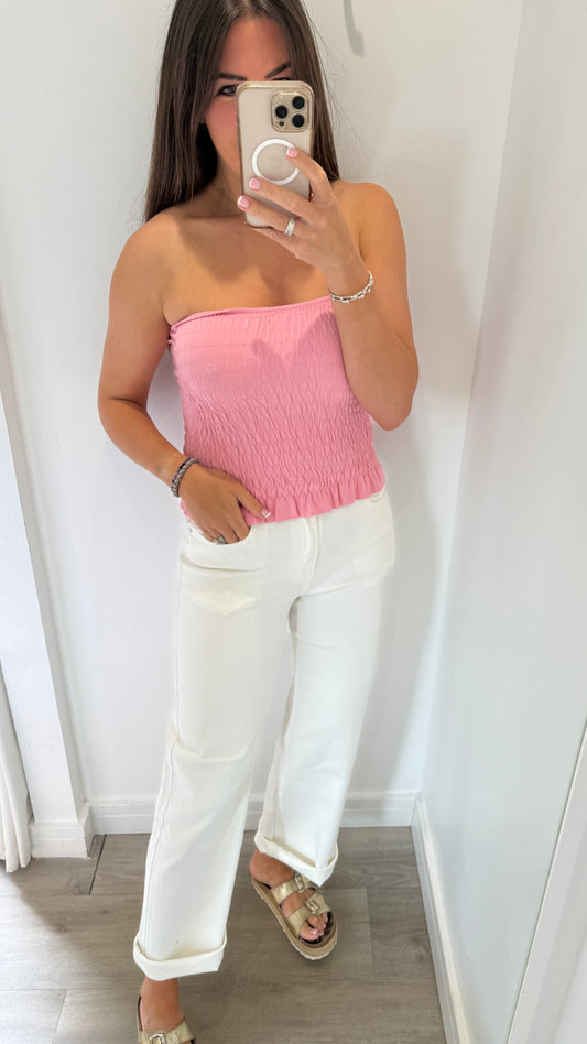 PINK SHIRRED BOOB TUBE