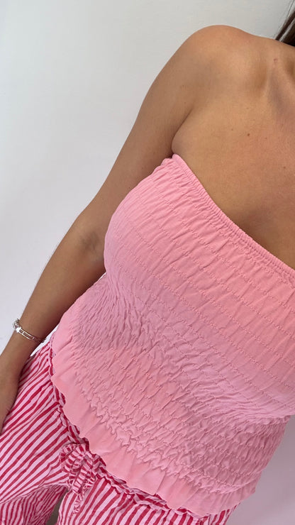 PINK SHIRRED BOOB TUBE
