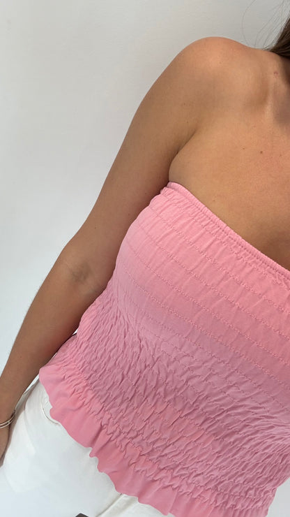 PINK SHIRRED BOOB TUBE