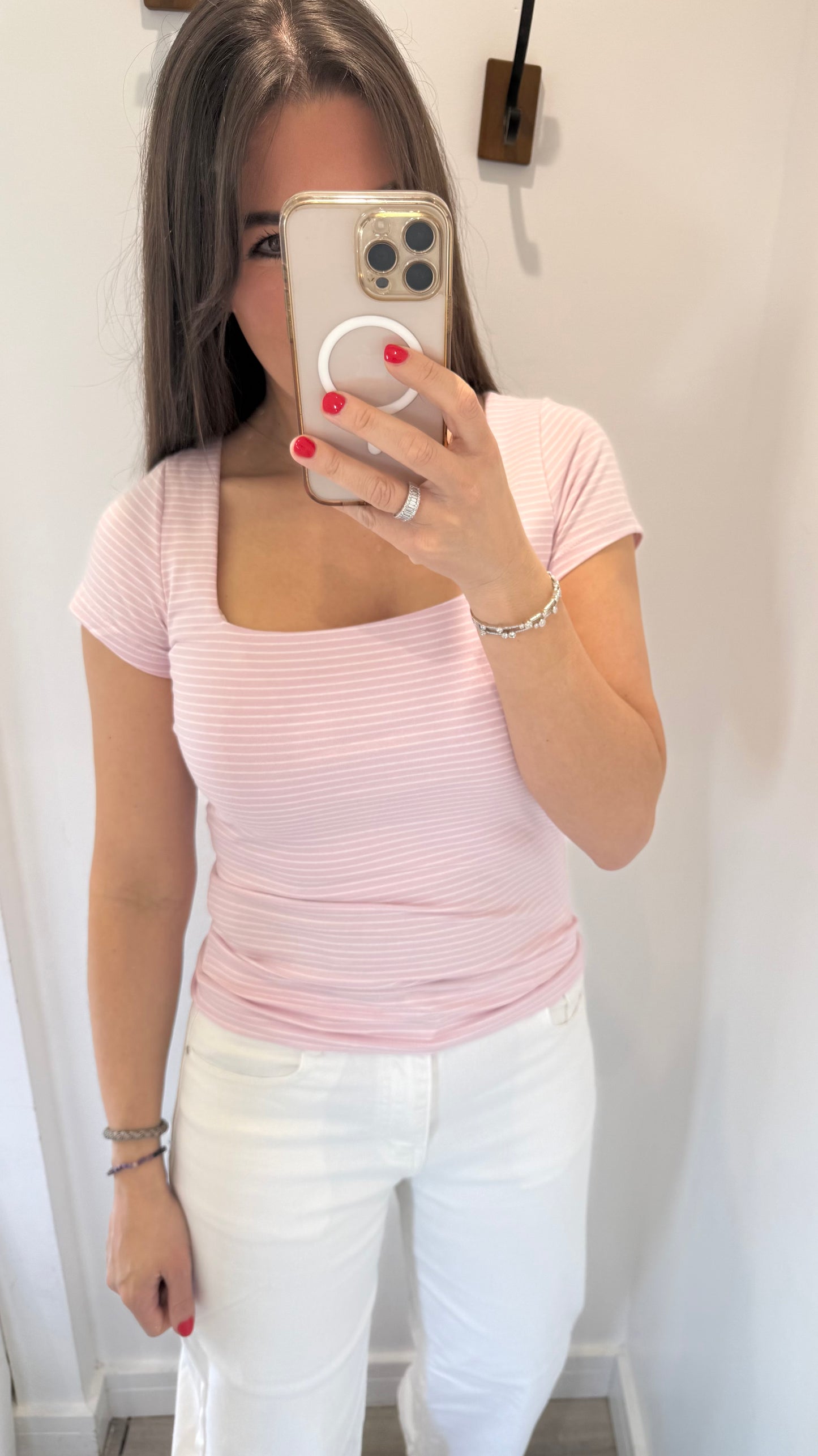 PINK SQUARE NECK TOP