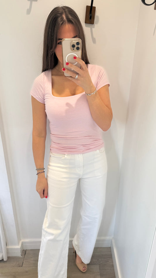 PINK SQUARE NECK TOP