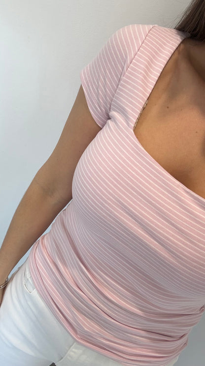 PINK SQUARE NECK TOP