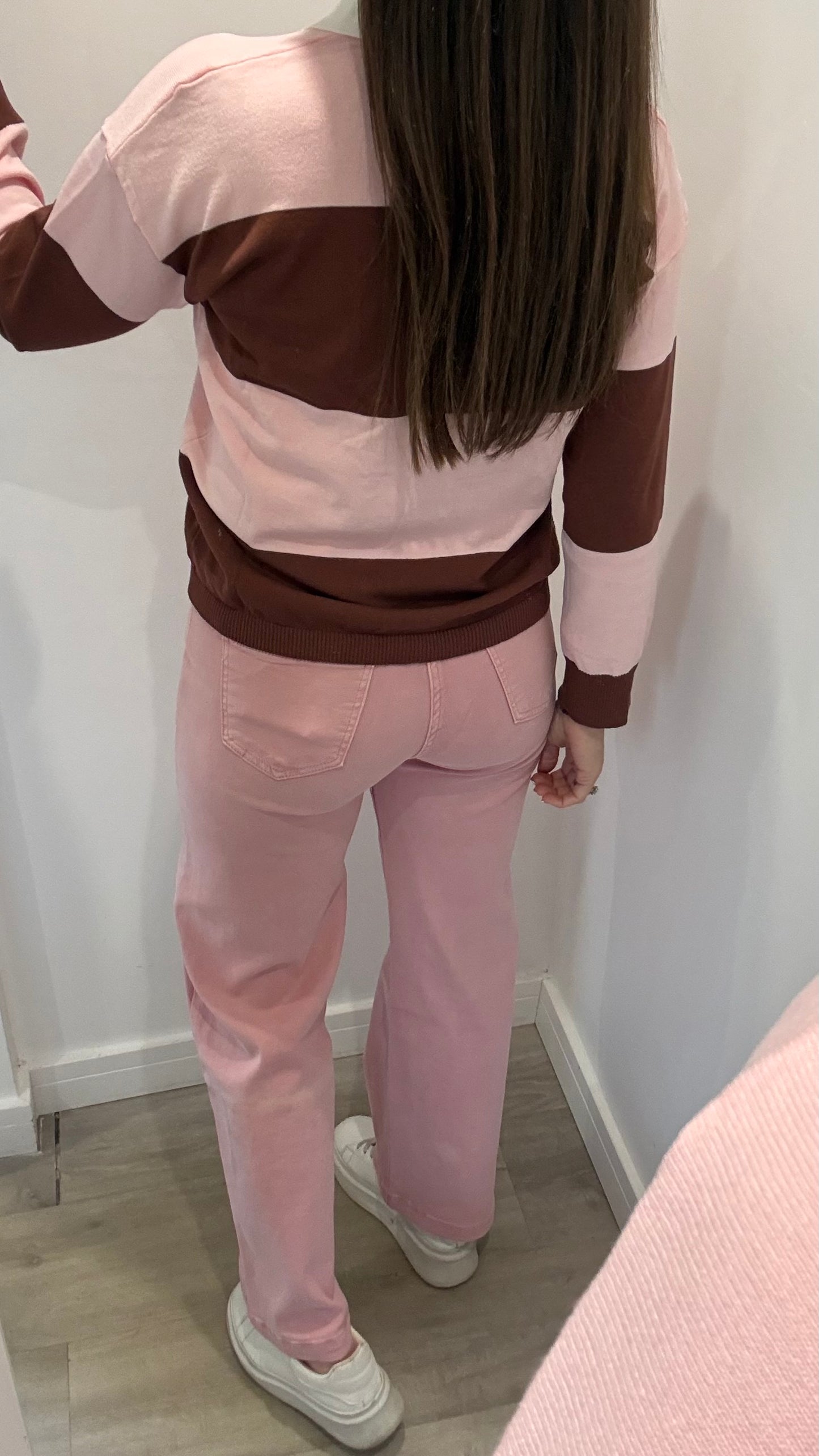 PINK & BROWN STRIPE COLLARED KNIT