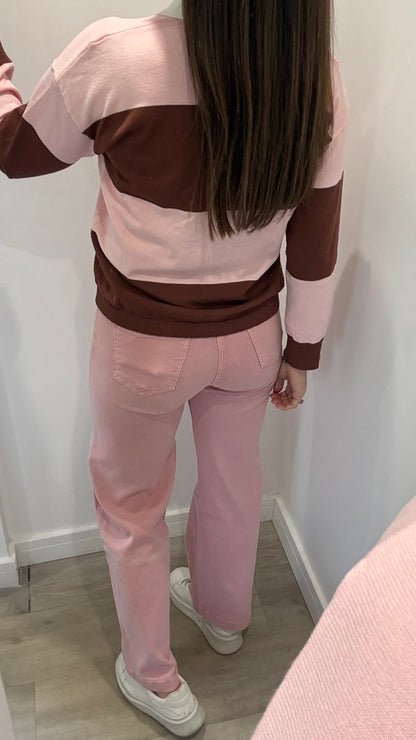 PINK & BROWN STRIPE COLLARED KNIT