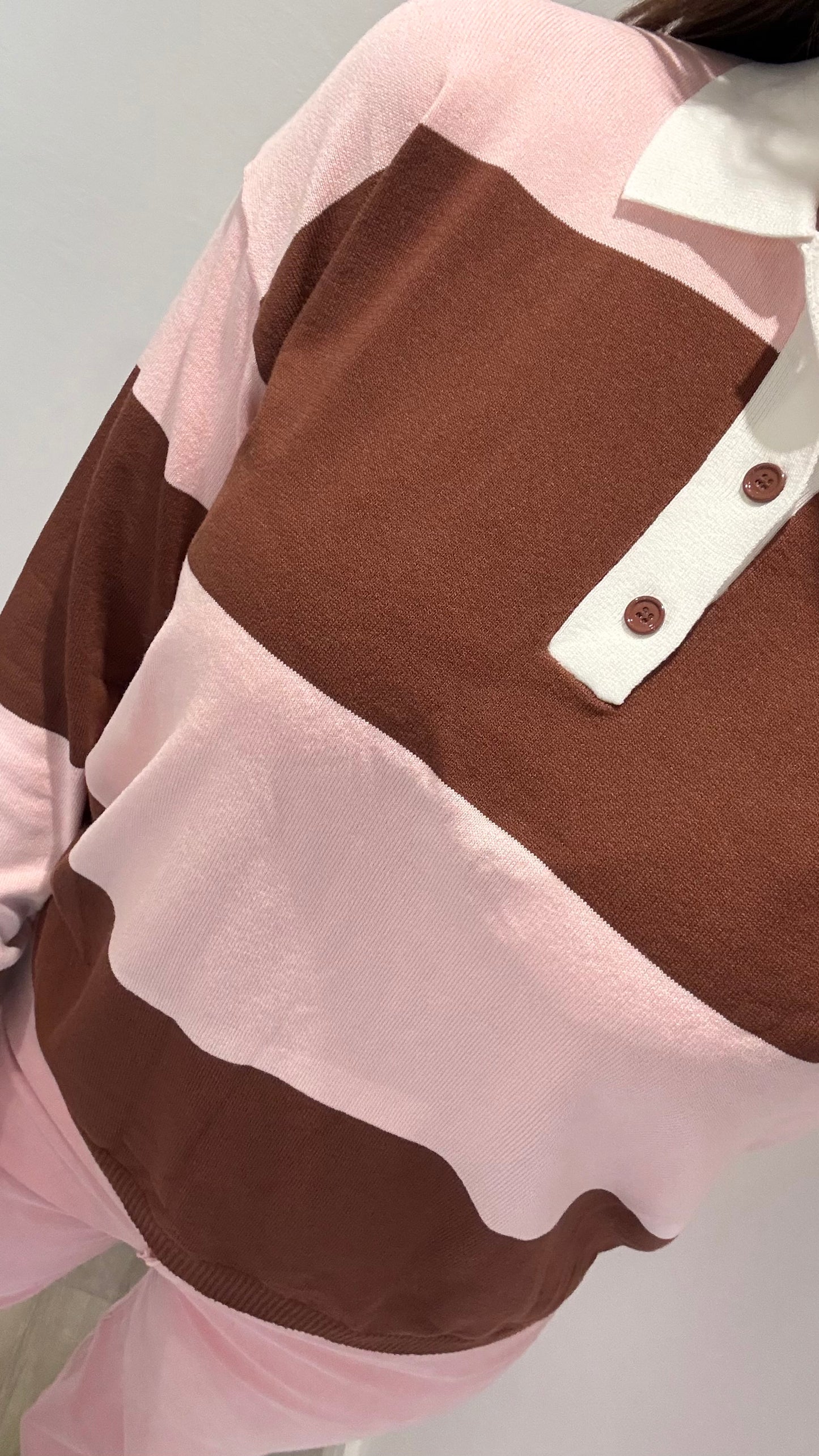 PINK & BROWN STRIPE COLLARED KNIT