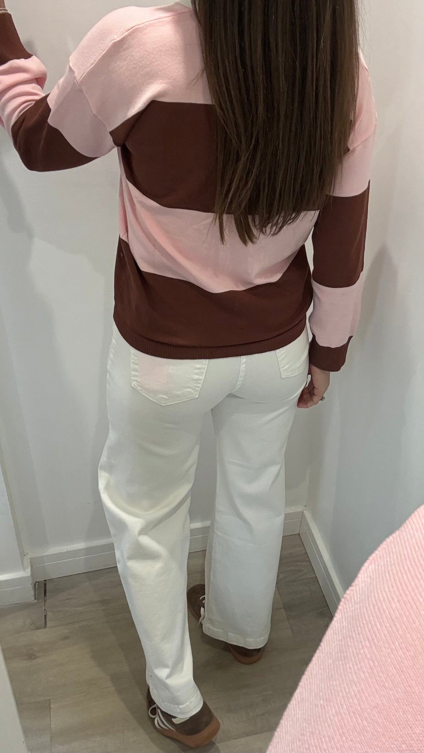 PINK & BROWN STRIPE COLLARED KNIT