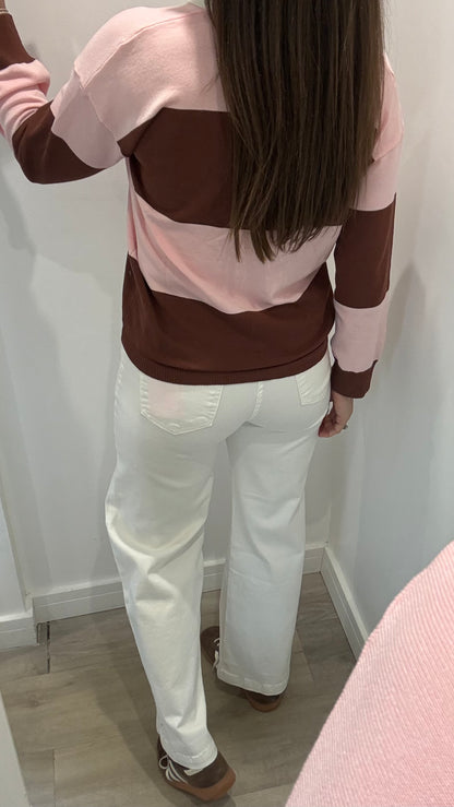 PINK & BROWN STRIPE COLLARED KNIT