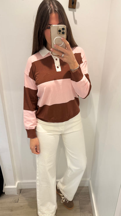 PINK & BROWN STRIPE COLLARED KNIT