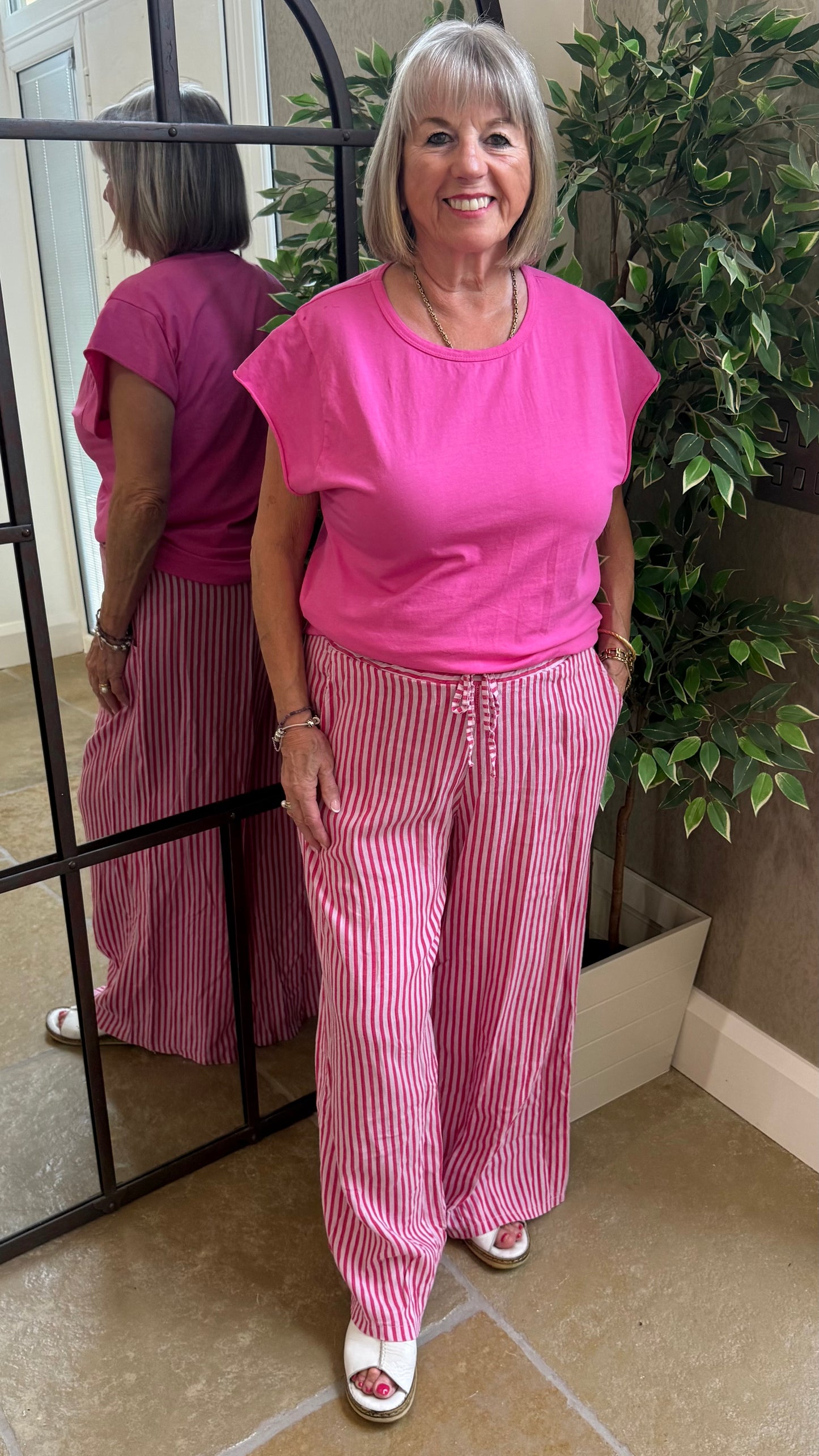 PINK & RASPBERRY STRIPE LINEN TROUSERS