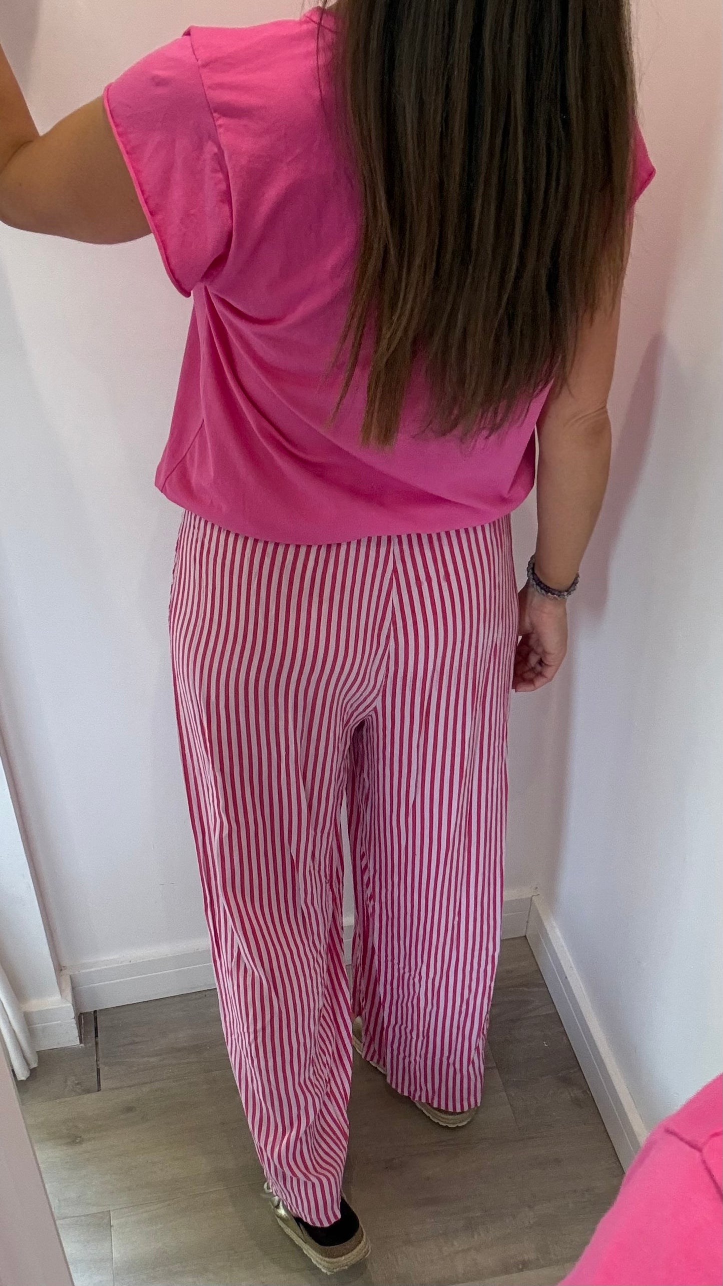 PINK & RASPBERRY STRIPE LINEN TROUSERS