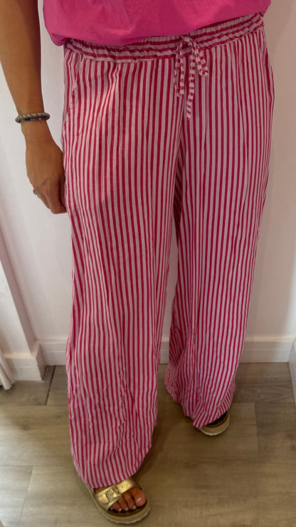 PINK & RASPBERRY STRIPE LINEN TROUSERS