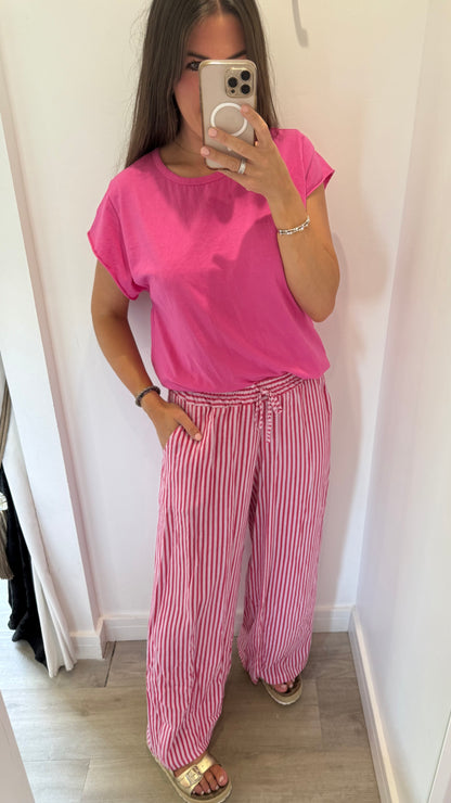 PINK & RASPBERRY STRIPE LINEN TROUSERS