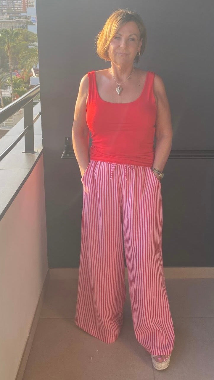 PINK & RED STRIPE LINEN TROUSERS