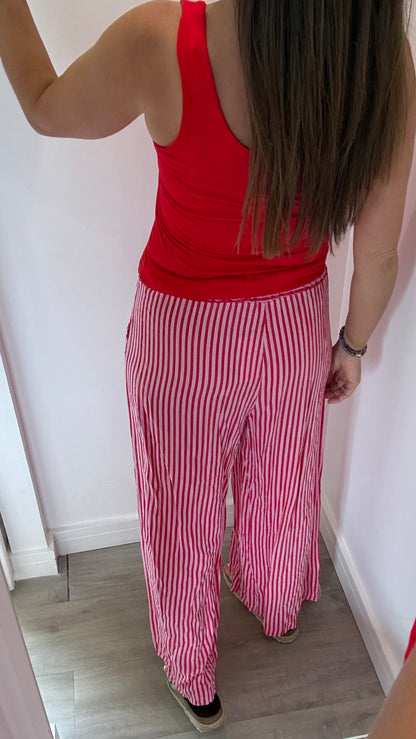 PINK & RED STRIPE LINEN TROUSERS