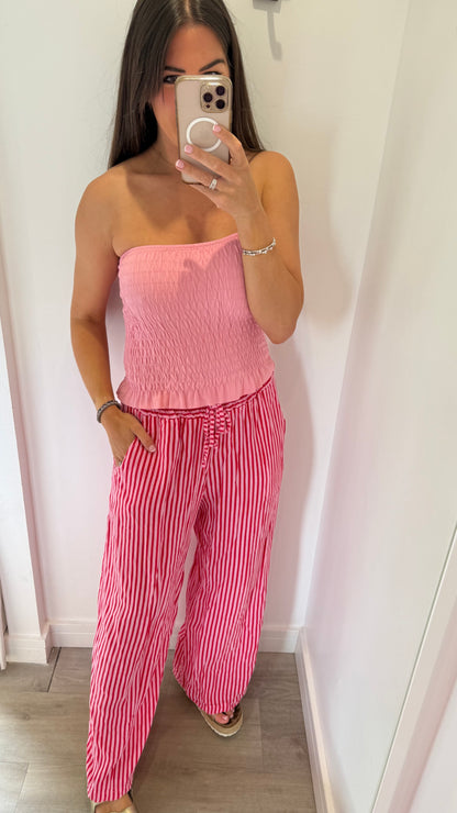 PINK & RED STRIPE LINEN TROUSERS