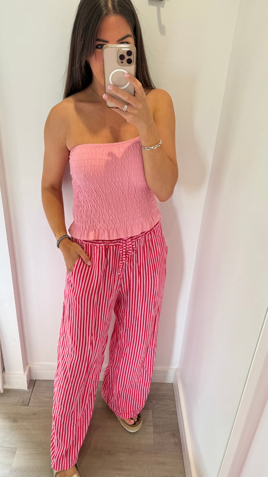 PINK & RED STRIPE LINEN TROUSERS