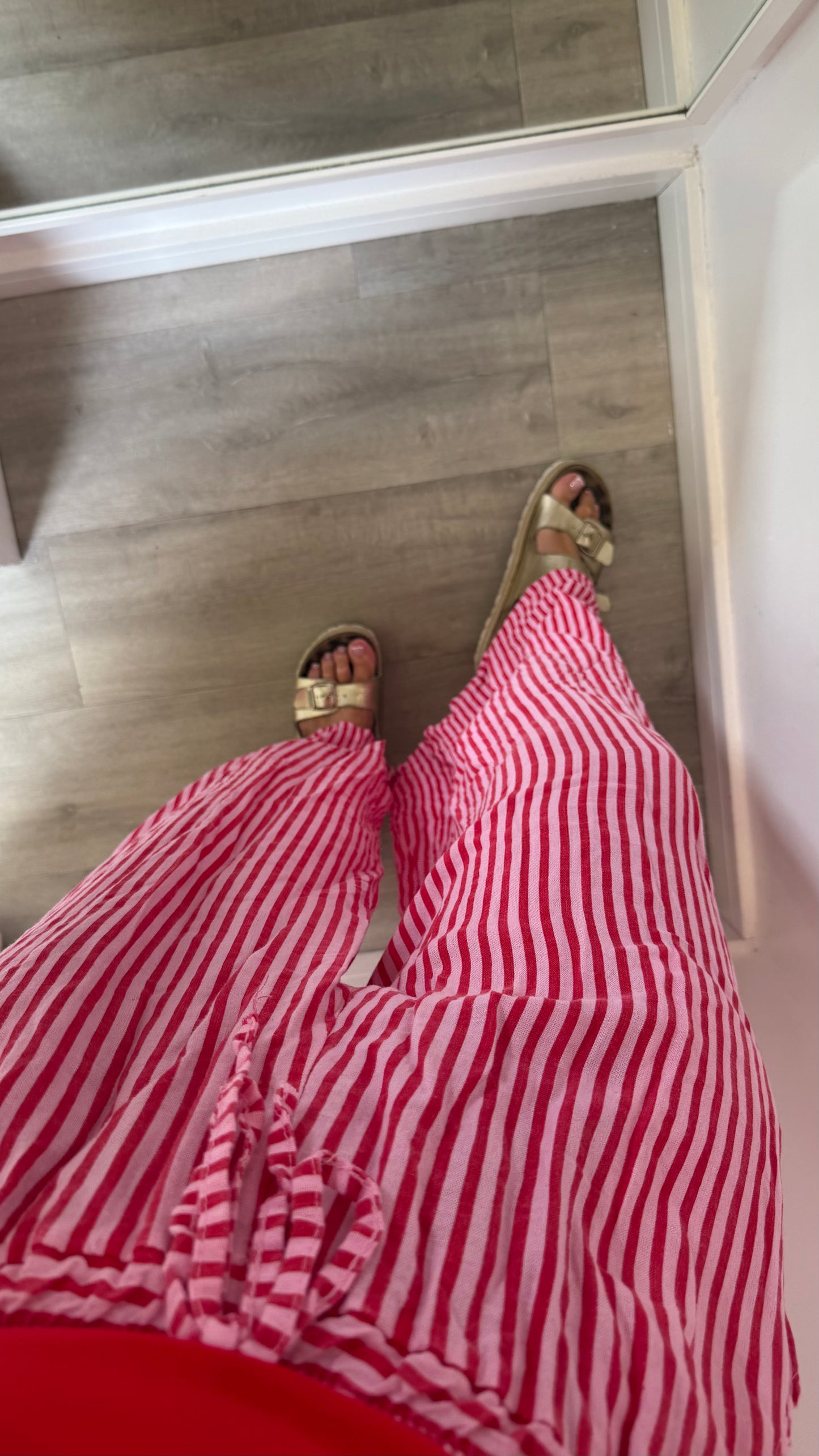 PINK & RED STRIPE LINEN TROUSERS