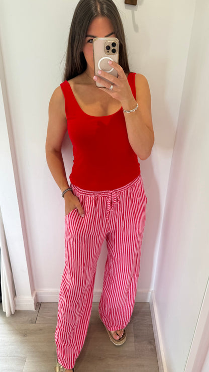 PINK & RED STRIPE LINEN TROUSERS