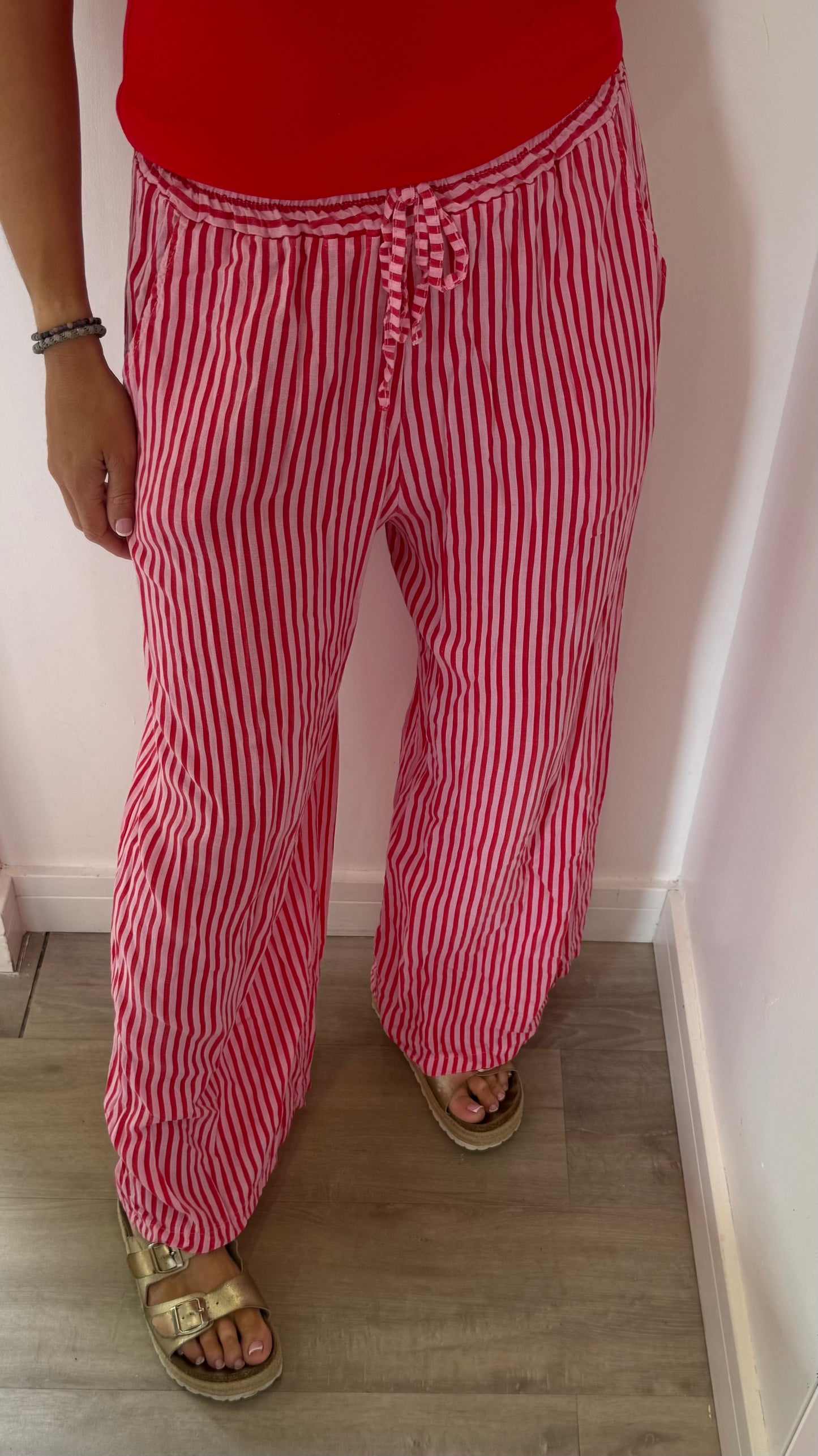 PINK & RED STRIPE LINEN TROUSERS