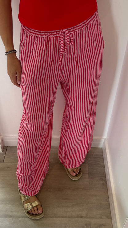 PINK & RED STRIPE LINEN TROUSERS
