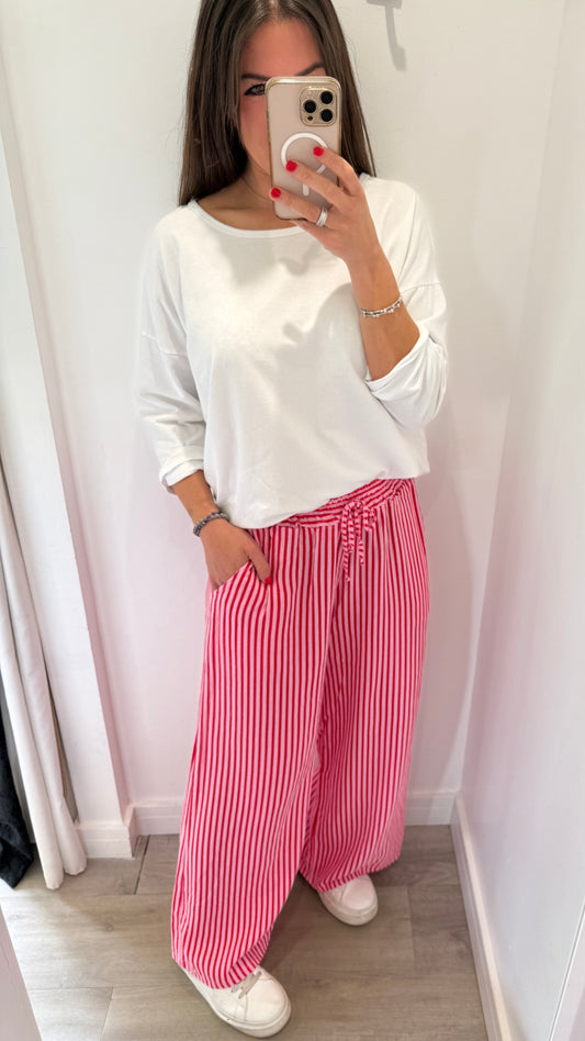 PINK & RED STRIPE LINEN TROUSERS