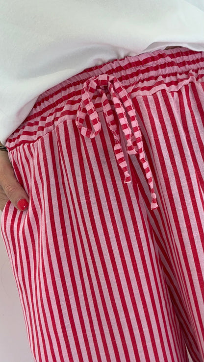PINK & RED STRIPE LINEN TROUSERS