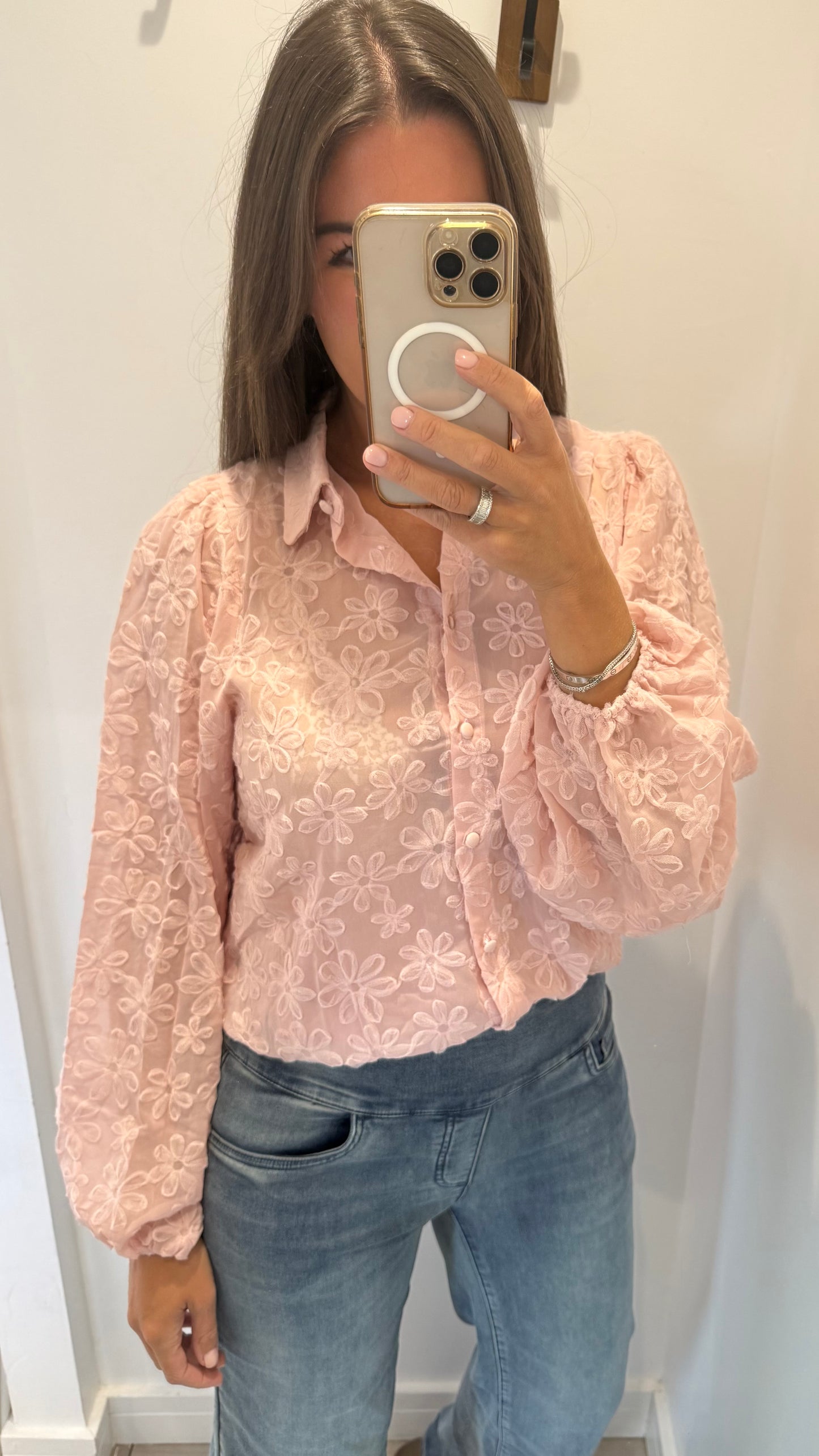 PINK FLORAL APPLIQUÉ BLOUSE