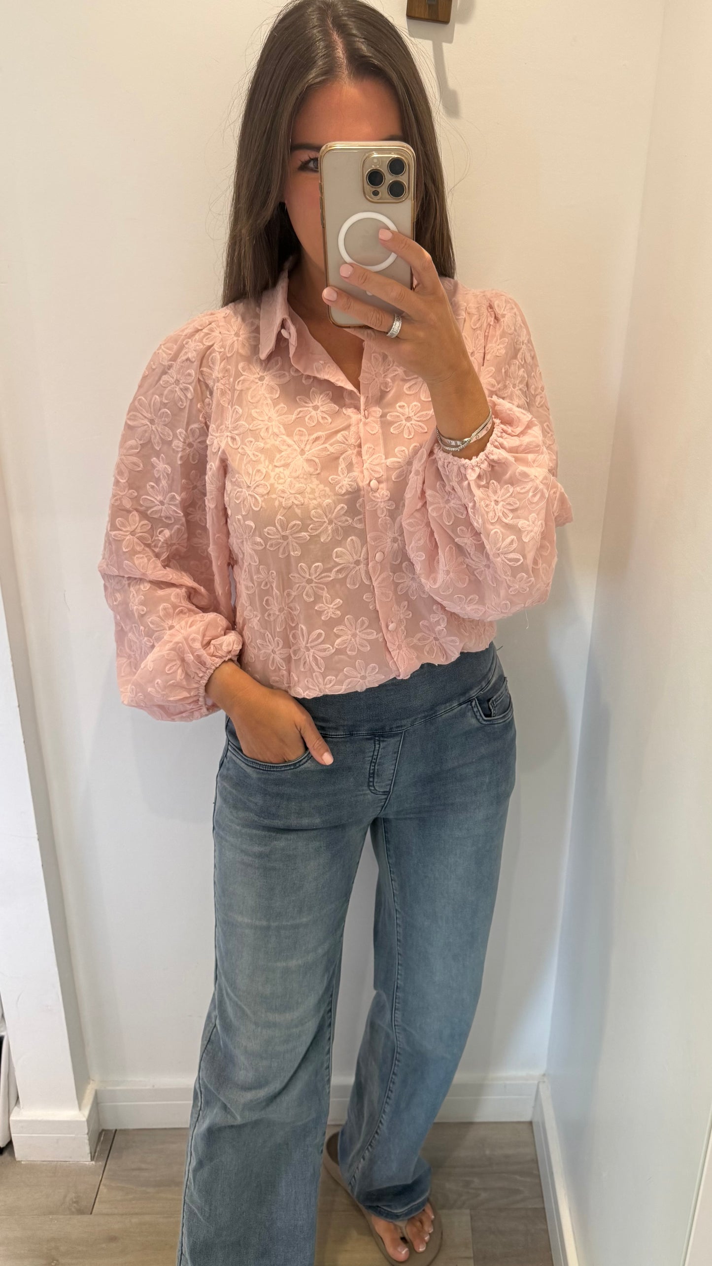 PINK FLORAL APPLIQUÉ BLOUSE
