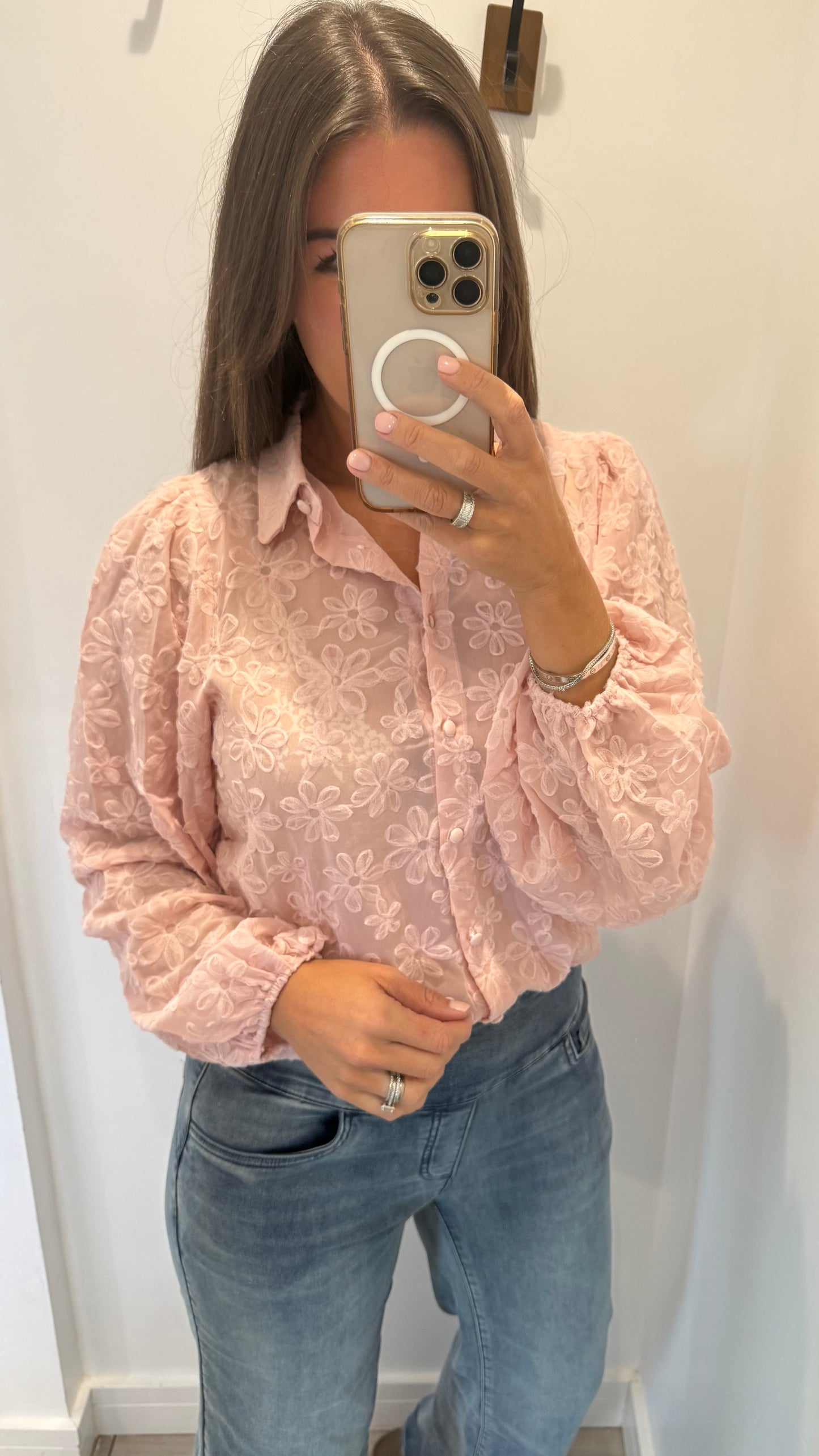 PINK FLORAL APPLIQUÉ BLOUSE
