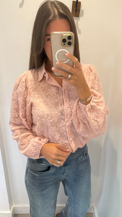 PINK FLORAL APPLIQUÉ BLOUSE